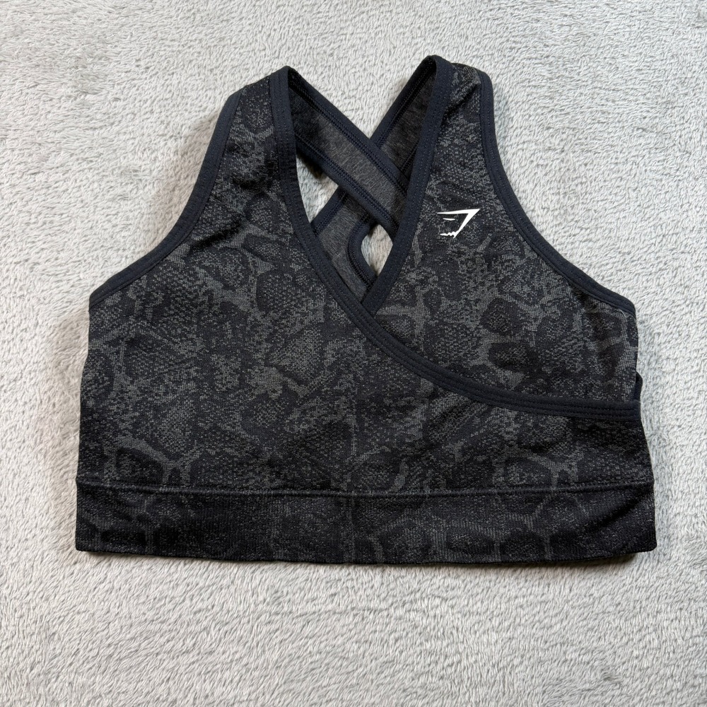 Gymshark Sports Bra Womens Small Black Camo Seamless Strappy B6A4Q